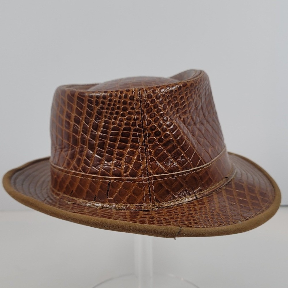Henschel Hat Co Brown Faux Alligator Embossed Fedora Hat Made in USA Medium
